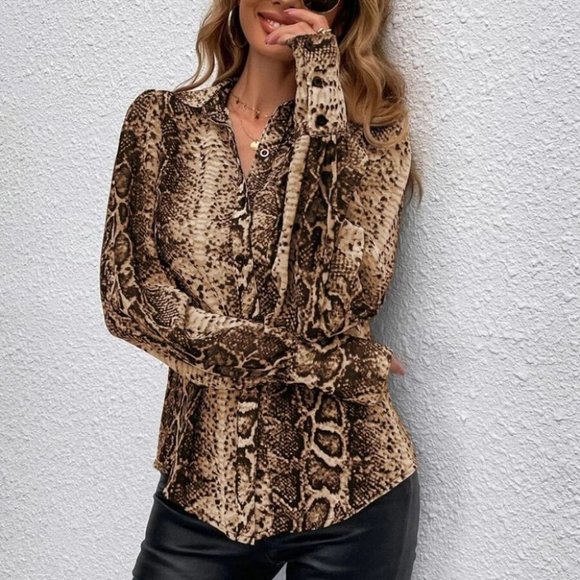 Snake Print Bishop Sleeve Blouse - Picture 3 of 6